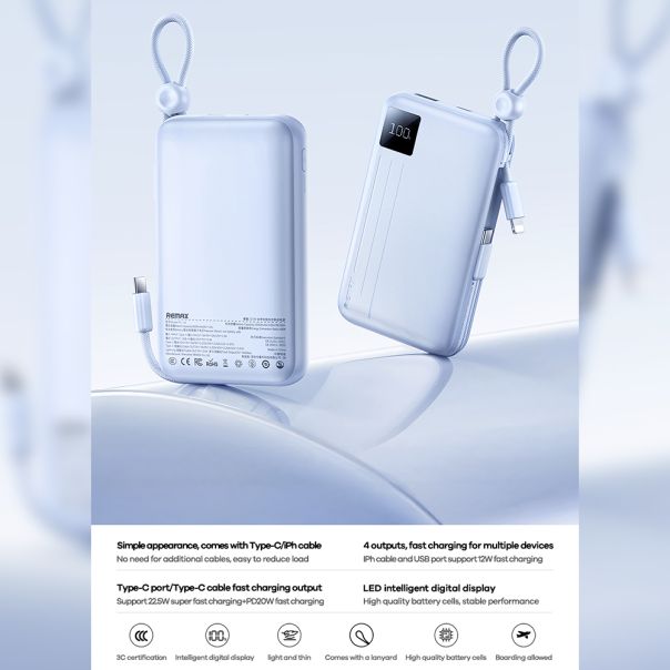 REMAX Power bank FC-13 PD 20W+QC 22.5W 10000mAh PD+QC, bela - BAT2697