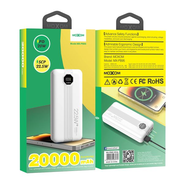 MOXOM Power bank MX-PB95 20000mAh SCP22.5W+PD20W, bela - BAT9184