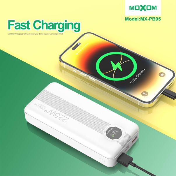 MOXOM Power bank MX-PB95 20000mAh SCP22.5W+PD20W, bela - BAT9184