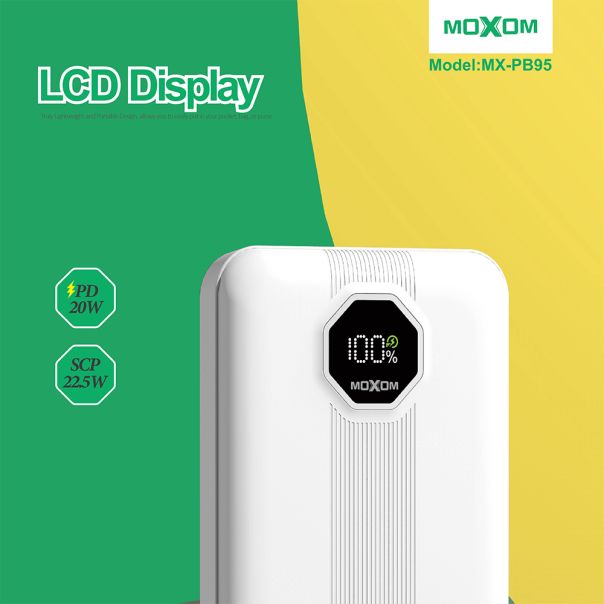 MOXOM Power bank MX-PB95 20000mAh SCP22.5W+PD20W, bela - BAT9184