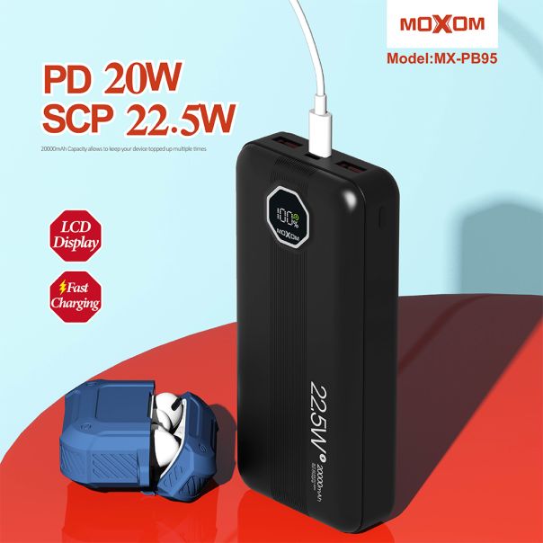 MOXOM Power bank MX-PB95 20000mAh SCP22.5W+PD20W, bela - BAT9184