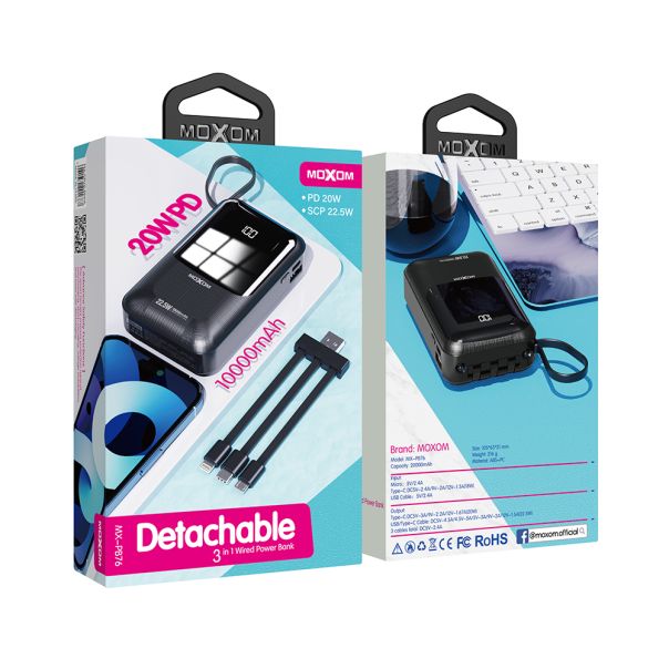 MOXOM Power bank MX-PB76 10000mAh 20W PD LCD 3 in 1 sa kablom, crna - BAT9352