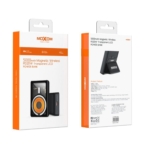 MOXOM Power bank MagSafe LX-PB804 LED SCP22.5+ PD20W 5000mAh, crna - BAT9363