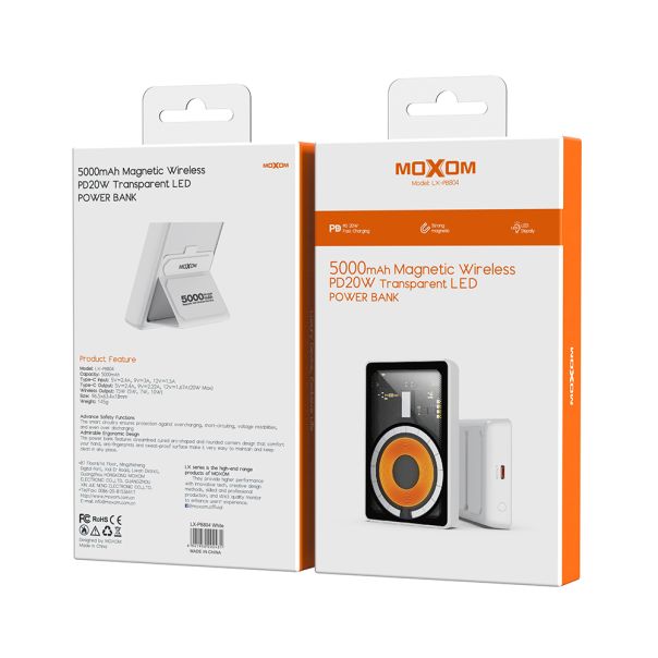 MOXOM Power bank MagSafe LX-PB804 LED SCP22.5+PD20W 5000mAh, bela - BAT9364