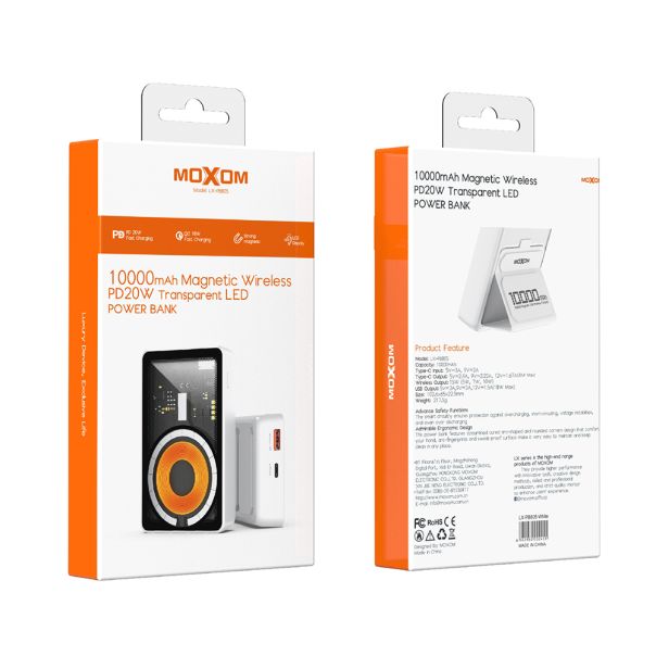 MOXOM Power bank MagSafe LX-PB805 LED SCP22.5+PD20W 10000mAh, bela - BAT9366