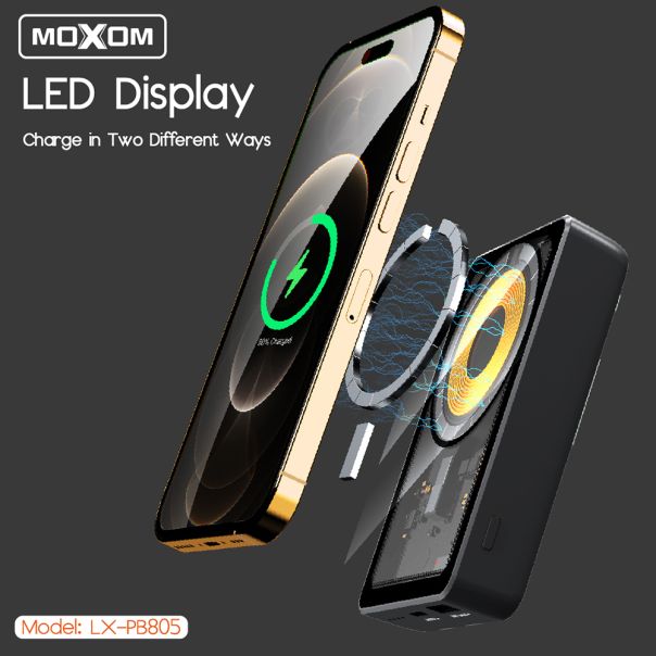 MOXOM Power bank MagSafe LX-PB805 LED SCP22.5+PD20W 10000mAh, bela - BAT9366