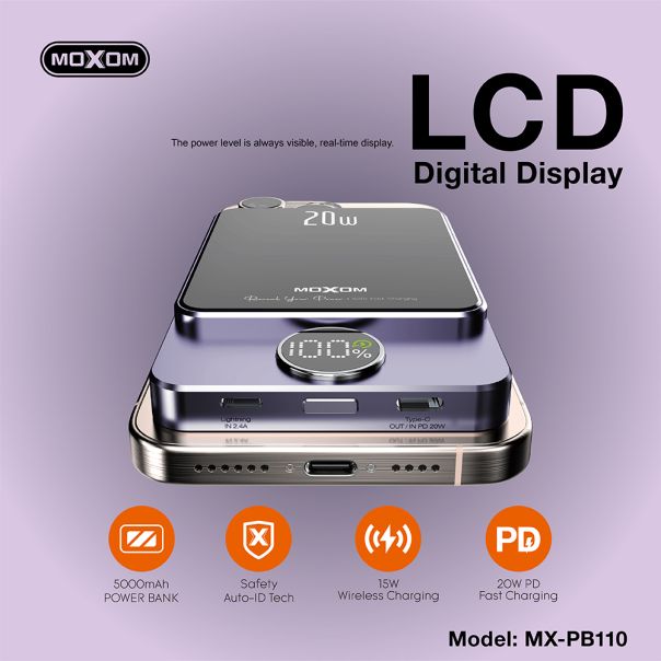 MOXOM Power bank MagSafe MX-PB110 LED PD20W 5000mAh - BAT9367