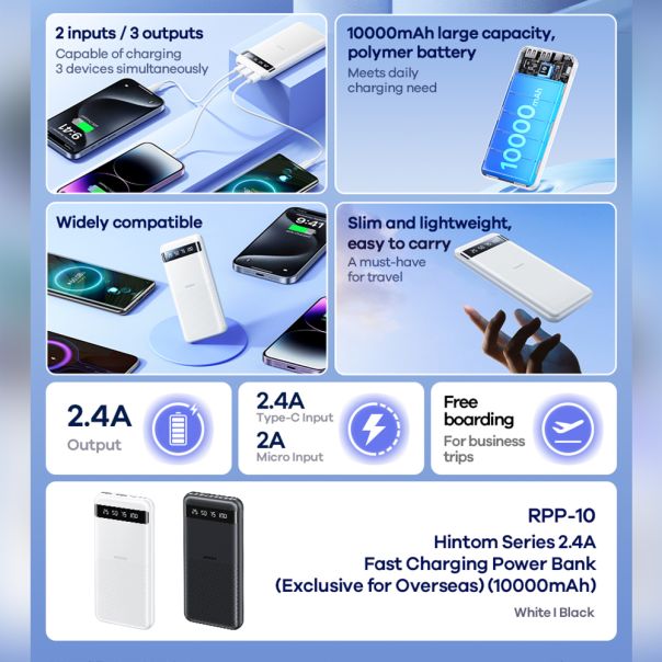 REMAX Power bank RPP-10 10000mAh, bela - BAT9391