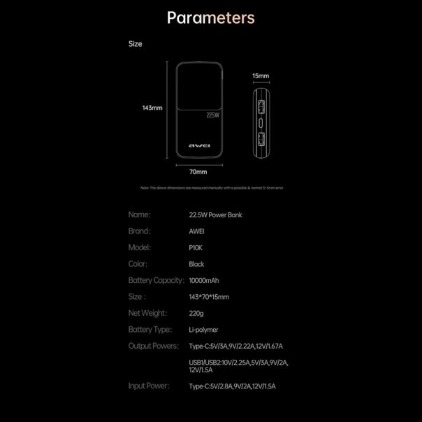 AWEI Power bank P10K 10000mAh, crna - BAT9418