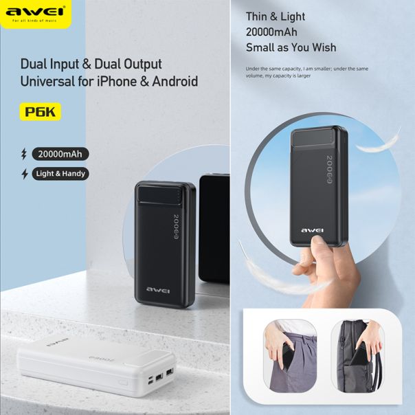 AWEI Power bank P6K 20000mAh, crna - BAT9421