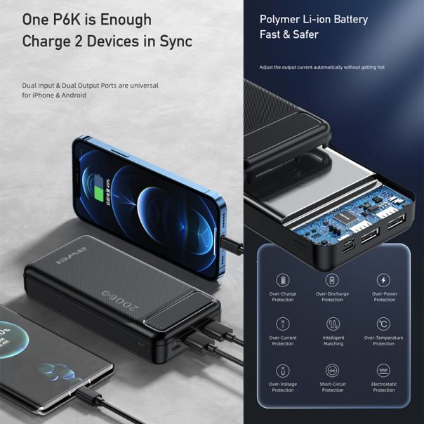 AWEI Power bank P6K 20000mAh, crna - BAT9421