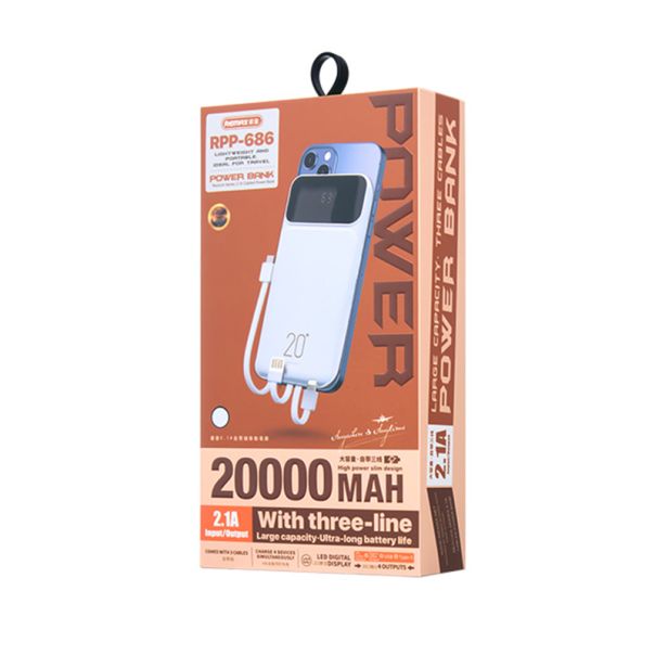 REMAX Power Bank Reyluck Series RPP-686 brzo punjenje 2.1A 20000mAh, bela - BAT9423
