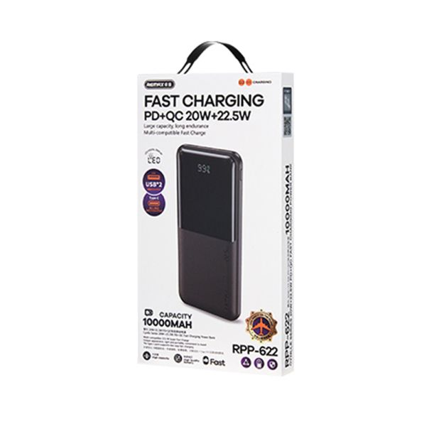 REMAX Power Bank PD 20W+QC 22.5W brzo punjenje RPP-622 10000mAh, crna - BAT9427