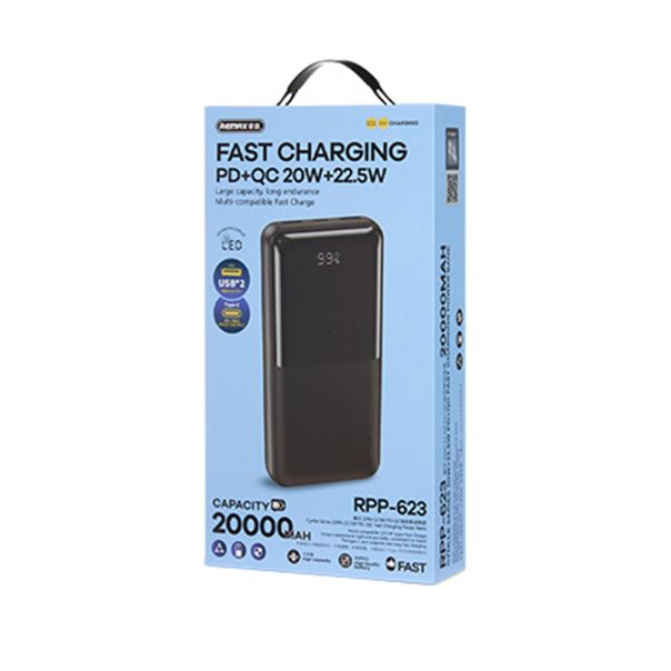 REMAX Power Bank PD 20W+QC 22.5W brzo punjenje RPP-623 20000 mAh, crna - BAT9428