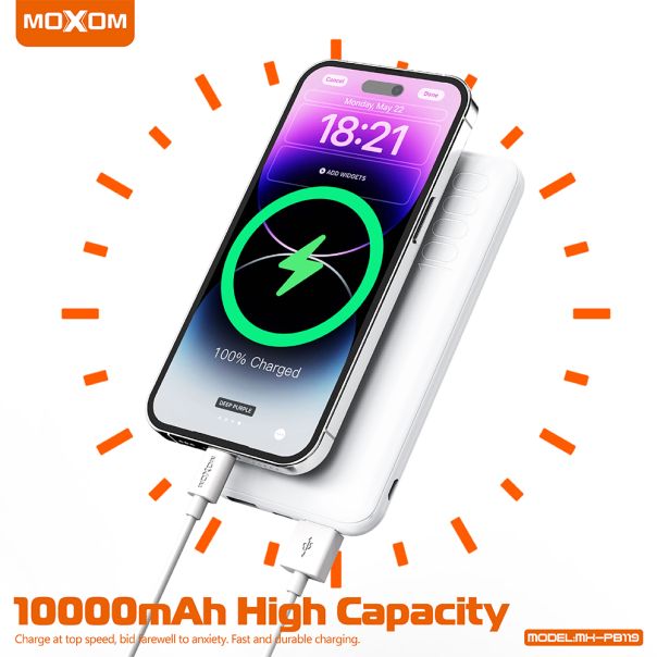 MOXOM Power bank MX-PB119 10000 mAh 2.4A, bela - BAT9436