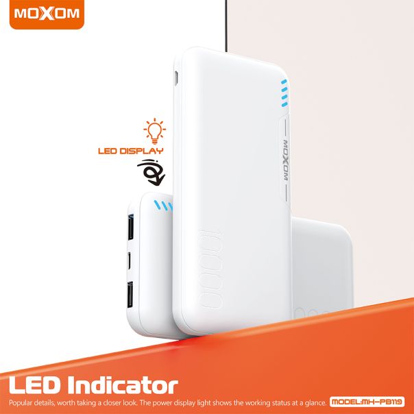 MOXOM Power bank MX-PB119 10000 mAh 2.4A, bela - BAT9436