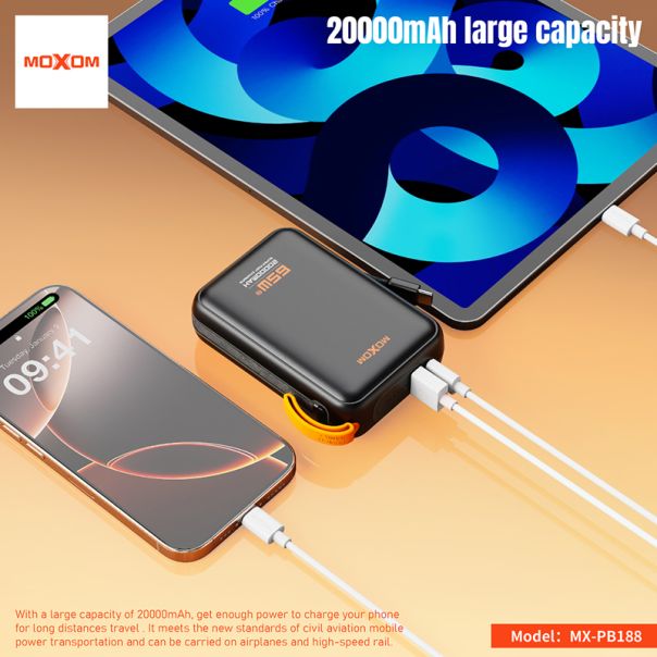 MOXOM Power Bank MX-PB188, Type C 20000mAh, crna - BAT9441