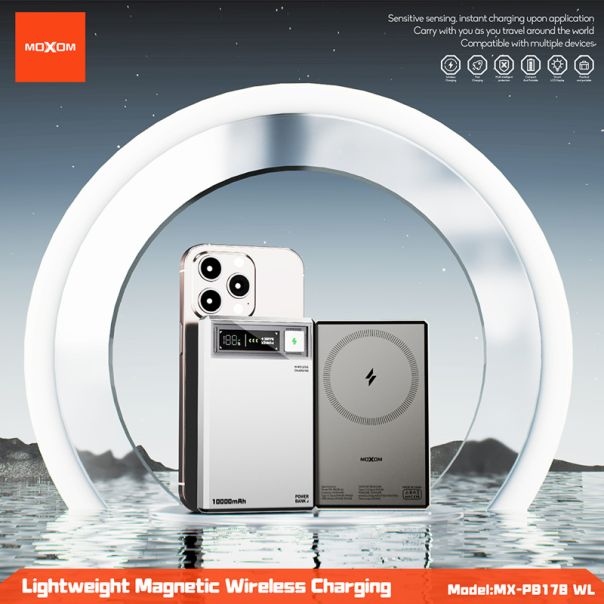 MOXOM Power Bank MX-PB178 Meteorite Magnetic Wireless 10000mAh, siva - BAT9444