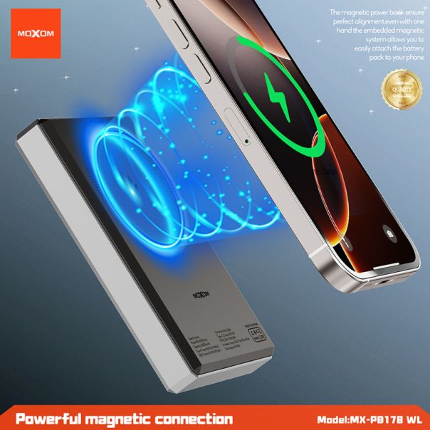 MOXOM Power Bank MX-PB178 Meteorite Magnetic Wireless 10000mAh, siva - BAT9444