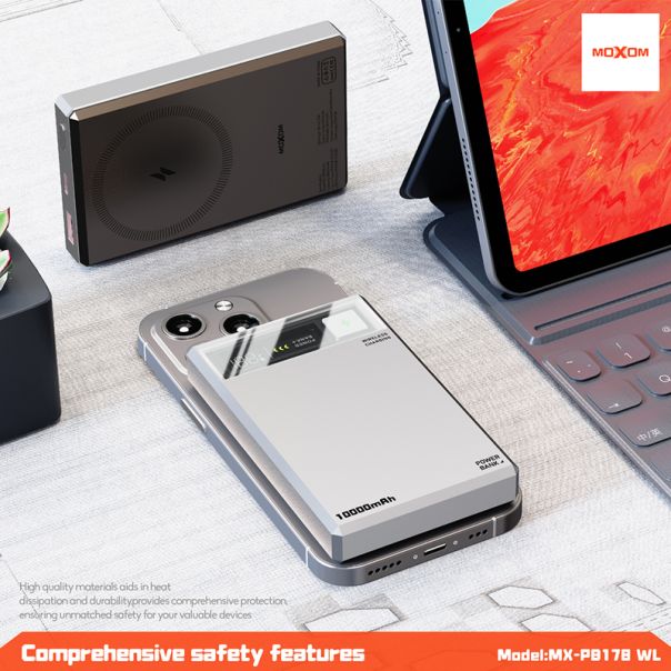 MOXOM Power Bank MX-PB178 Meteorite Magnetic Wireless 10000mAh, siva - BAT9444