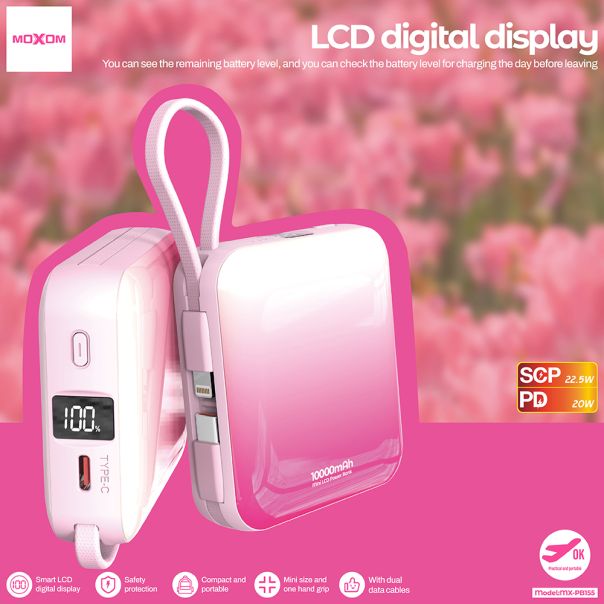 MOXOM Power bank 10000mAh MX-PB155, pink - EP2756975