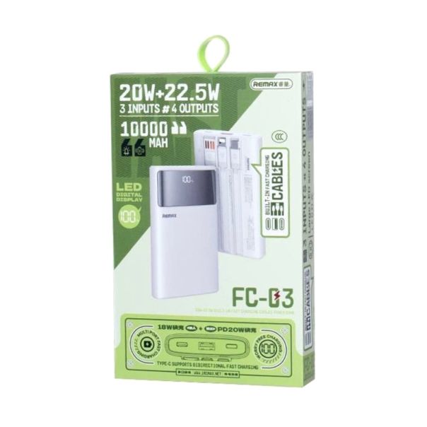 REMAX Power Bank FC-03 LED Light PD 20W + QC 22.5W 10000mAh, bela - BAT9486
