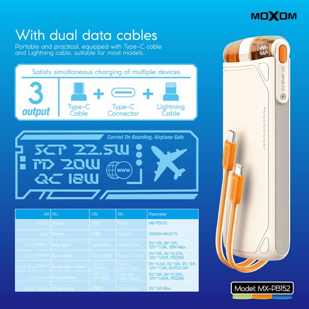 MOXOM Power bank MX-PB152 PD20W QC18W SCP22.5W 10000mAh, plava - BAT9535