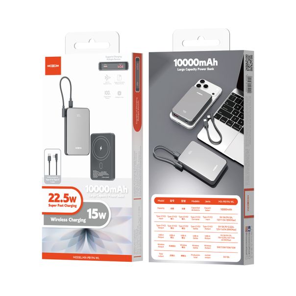 Power Bank Magsafe Moxom MX-PB194 fast charge 22.5W + wireless 15W type C 10000mAh srebrni - EP2941945