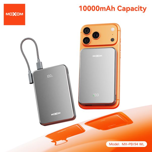 Power Bank Magsafe Moxom MX-PB194 fast charge 22.5W + wireless 15W type C 10000mAh srebrni - EP2941945