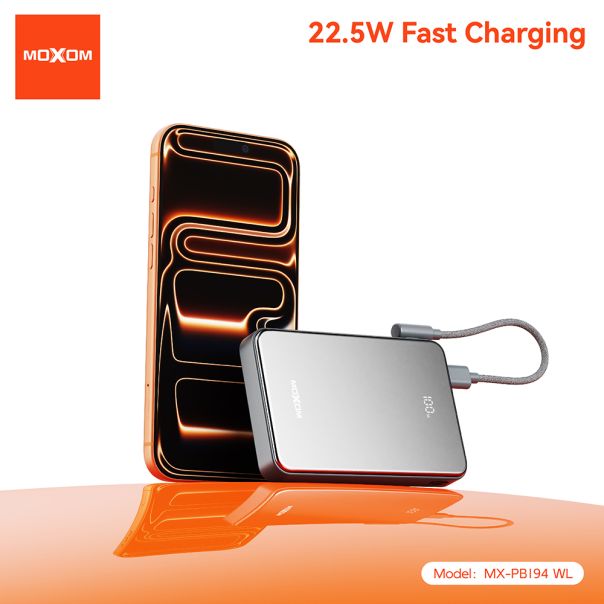 Power Bank Magsafe Moxom MX-PB194 fast charge 22.5W + wireless 15W type C 10000mAh srebrni - EP2941945