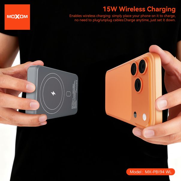 Power Bank Magsafe Moxom MX-PB194 fast charge 22.5W + wireless 15W type C 10000mAh srebrni - EP2941945