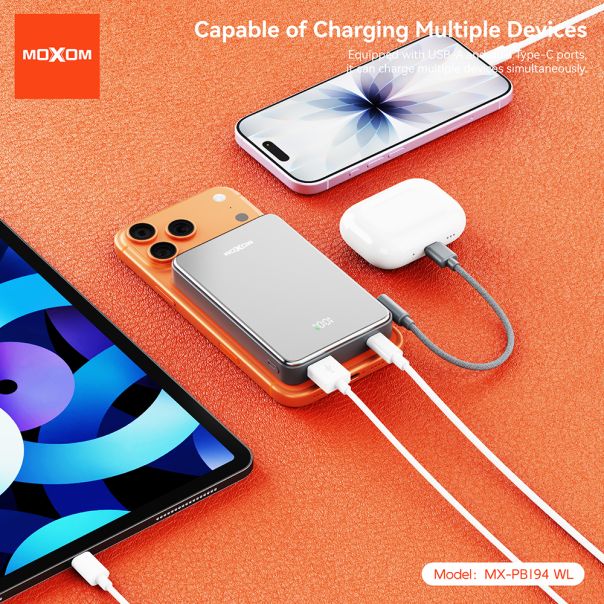 Power Bank Magsafe Moxom MX-PB194 fast charge 22.5W + wireless 15W type C 10000mAh srebrni - EP2941945