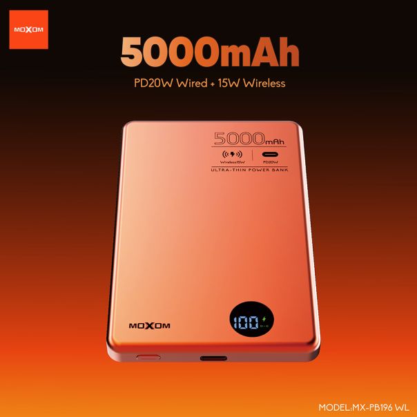 Power Bank Magsafe Moxom MX-PB196 PD 20W + QC 22.5W + wireless 15W 5000mAh narandzasti - EP2941960