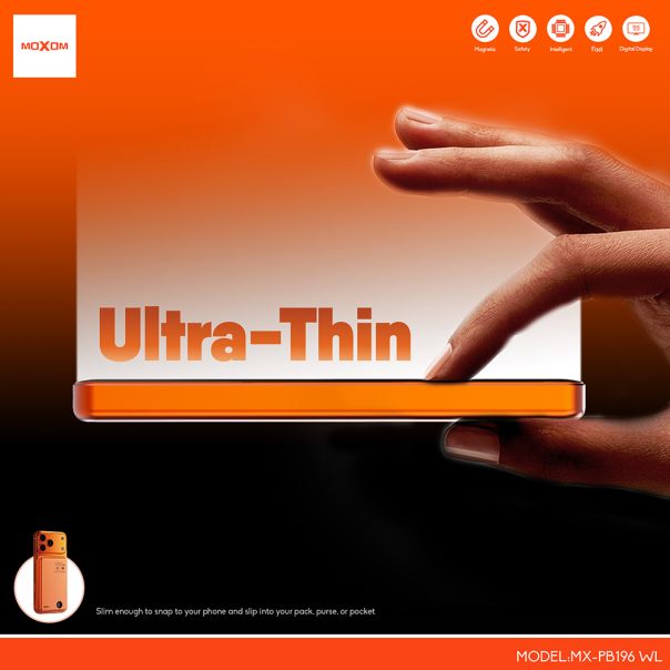 Power Bank Magsafe Moxom MX-PB196 PD 20W + QC 22.5W + wireless 15W 5000mAh narandzasti - EP2941960