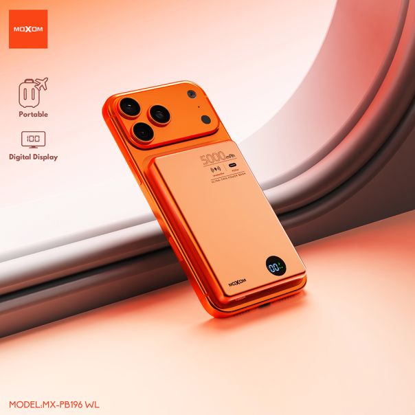 Power Bank Magsafe Moxom MX-PB196 PD 20W + QC 22.5W + wireless 15W 5000mAh narandzasti - EP2941960