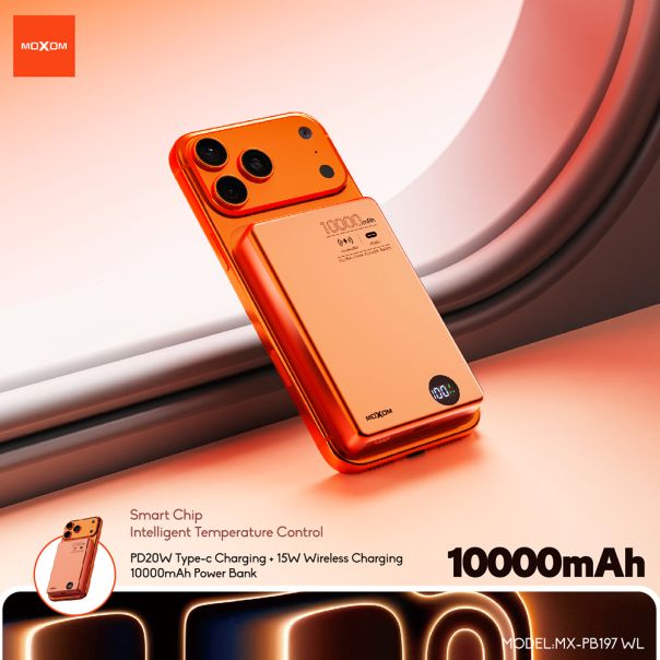 Power Bank Magsafe Moxom MX-PB197 PD 20W + QC 22.5W + wireless 15W 10000mAh narandzasti - EP2944629