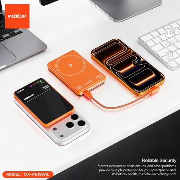 Power Bank Magsafe Moxom MX-PB199 fast PD 20W + wireless 15W Type C - Type C 5000mAh narandzasti - EP2943442