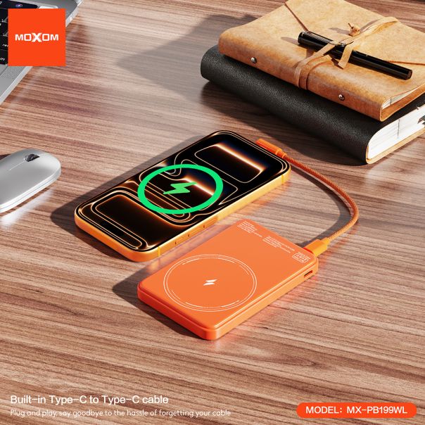 Power Bank Magsafe Moxom MX-PB199 fast PD 20W + wireless 15W Type C - Type C 5000mAh narandzasti - EP2943442