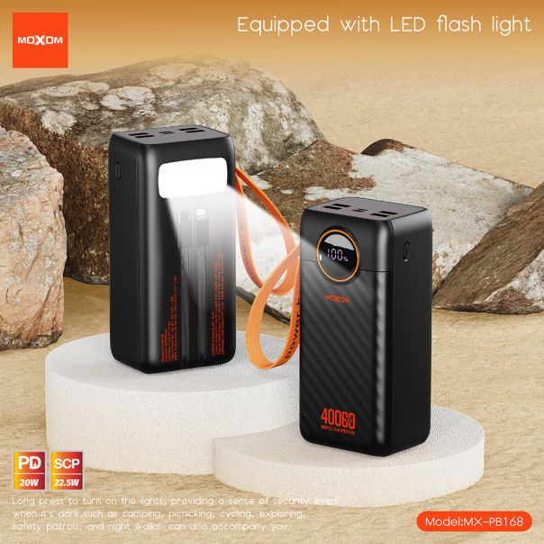 Power Bank Moxom MX-PB168 fast 20W PD +22.5W 40000mAh crni - EP2939453