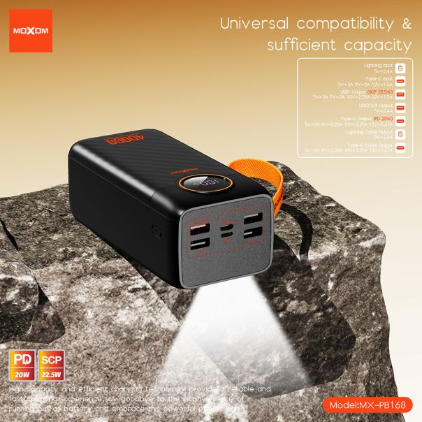 Power Bank Moxom MX-PB168 fast 20W PD +22.5W 40000mAh crni - EP2939453