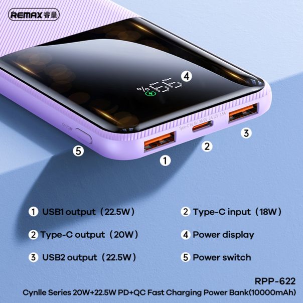 Power Bank REMAX PD 20W+QC 22.5W fast RPP-622 10000mAh beli - EP2942314