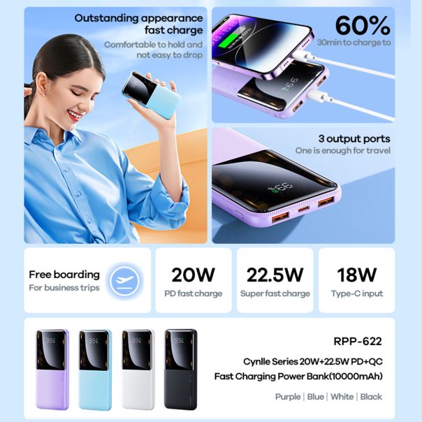 Power Bank REMAX PD 20W+QC 22.5W fast RPP-622 10000mAh beli - EP2942314