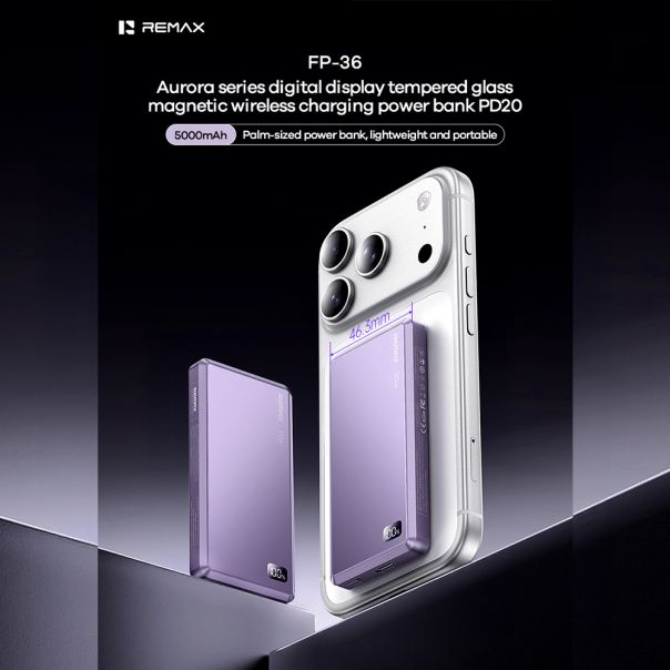 Power Bank MagSafe REMAX Aurora FP-36 PD 20W + wireless 15W 5000mAh ljubicasti - EP2939419
