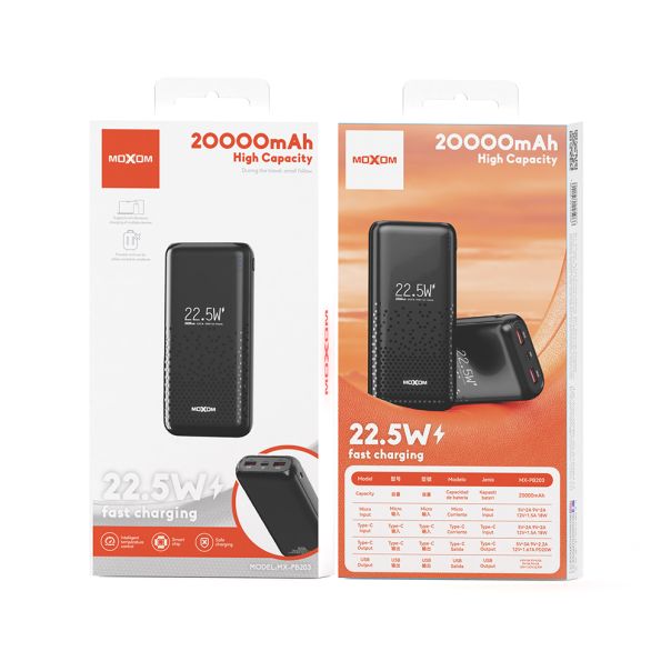MOXOM Power bank MX-PB203 fast PD20W + SCP22.5W 20000mAh, crna - EP2963779