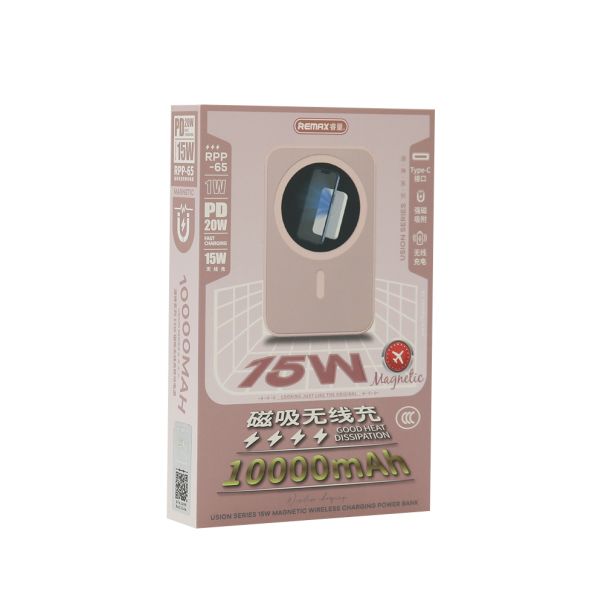 REMAX Power bank MagSafe Usion RPP-65 PD20W + wireless 15W 10000mAh, roze - EP2977390