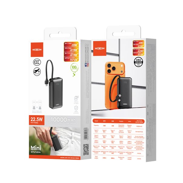 Power Bank Moxom MX-PB205 Mini fast charge 22.5W 10000mAh crni - EP3160007