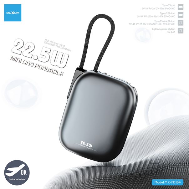 Power Bank Moxom MX-PB184 Marble PD20W + SCP22.5W 10000mAh crni - EP3166506