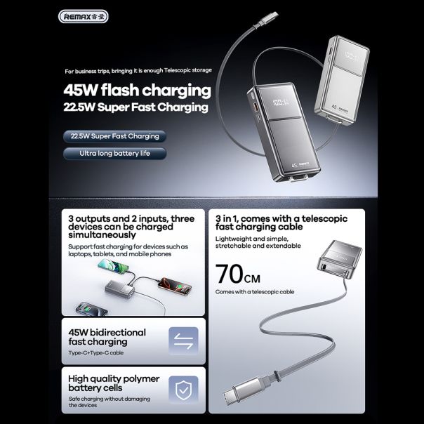 REMAX power bank FCP-30 45W Type-C Fast charge 20000mAh, tarnish - EP3230427