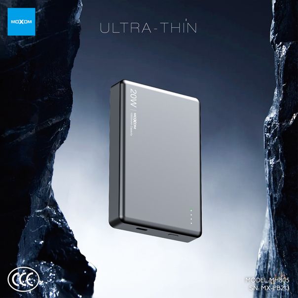 MOXOM power bank MagSafe Ultra Thin MX-PB213 PD20W + Wireless 15W 10000mAh, sivi - EP3230403
