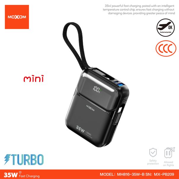MOXOM power bank Mini Turbo MX-PB209 35W Fast charging 10000mAh, crni - EP3230415